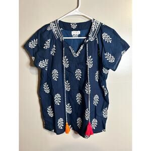 THML Navy & White Aztec Short Sleeved Blouse